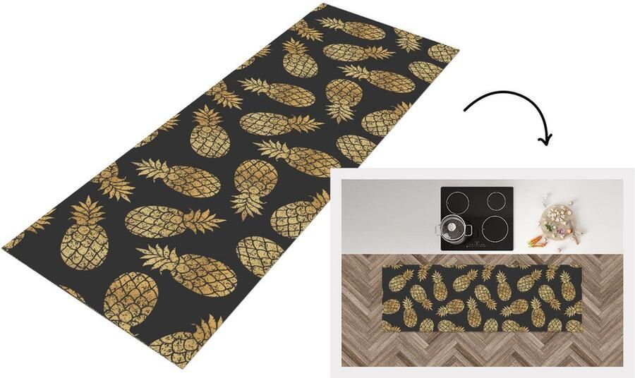 KitchenYeah Keukenloper Loper keuken Ananas Goud Luxe Patronen 180x60 cm Keukenloper vinyl