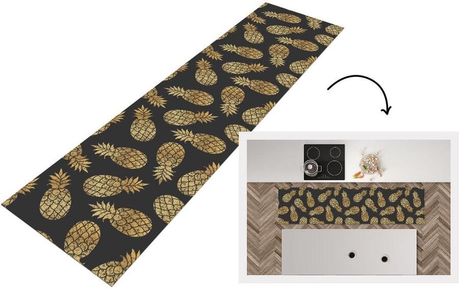 KitchenYeah Keukenloper Loper keuken Ananas Goud Luxe Patronen 200x50 cm Keukenloper vinyl