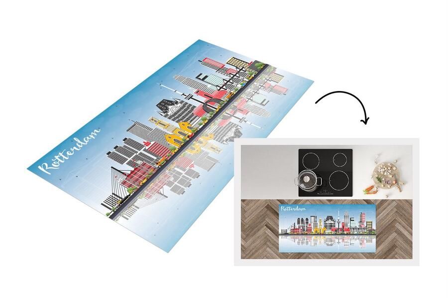 KitchenYeah Keukenloper Loper keuken Architectuur Rotterdam Skyline 120x60 cm Keukenloper vinyl