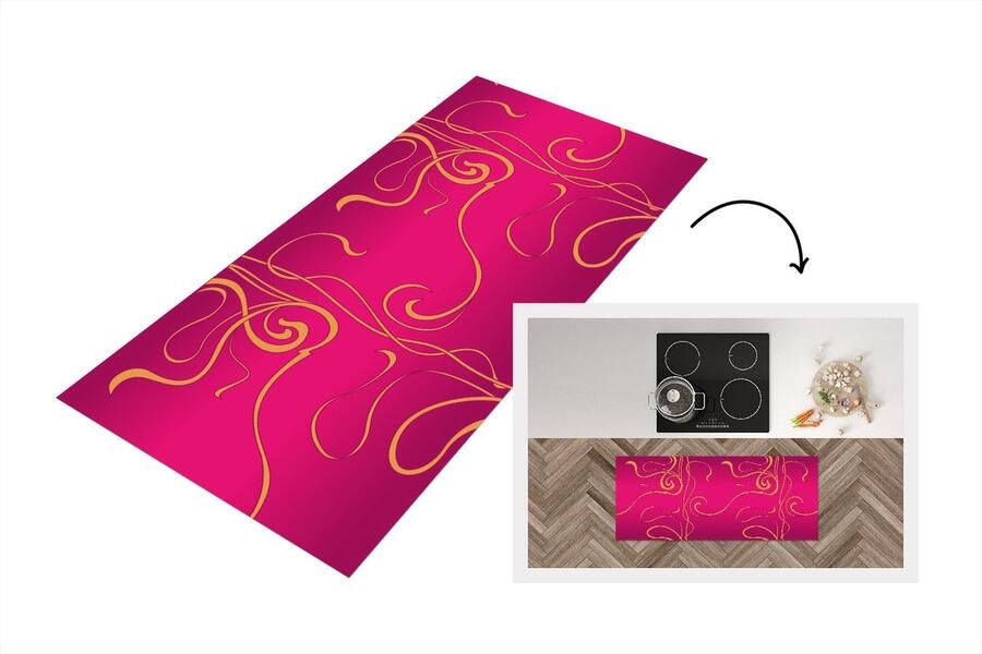 KitchenYeah Keukenloper Loper keuken Art nouveau Goud Roze Patronen 120x50 cm Keukenloper vinyl