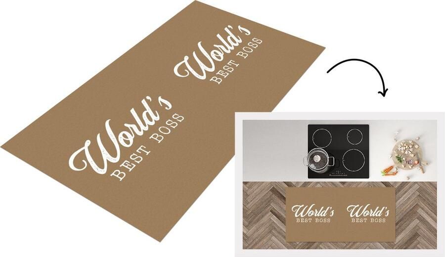 KitchenYeah Keukenloper Loper keuken Baas Bruin Wit Quotes 120x60 cm Keukenloper vinyl