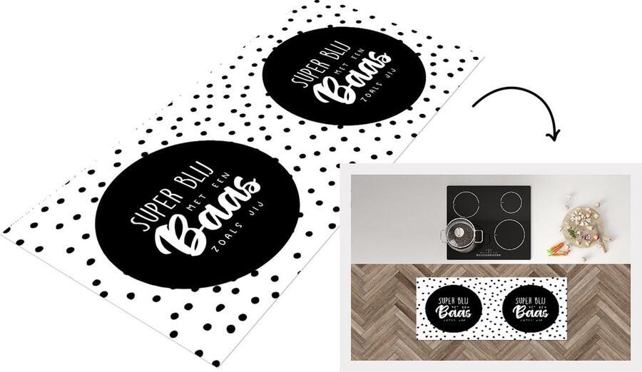 KitchenYeah Keukenloper Loper keuken Baas Stippen Quote 120x50 cm Keukenloper vinyl
