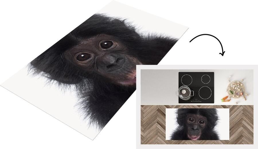 KitchenYeah Keukenloper Loper keuken Baby Chimpansee Aap Jong Portret Kinderkamer Jongens slaapkamer 120x60 cm Keukenloper vinyl