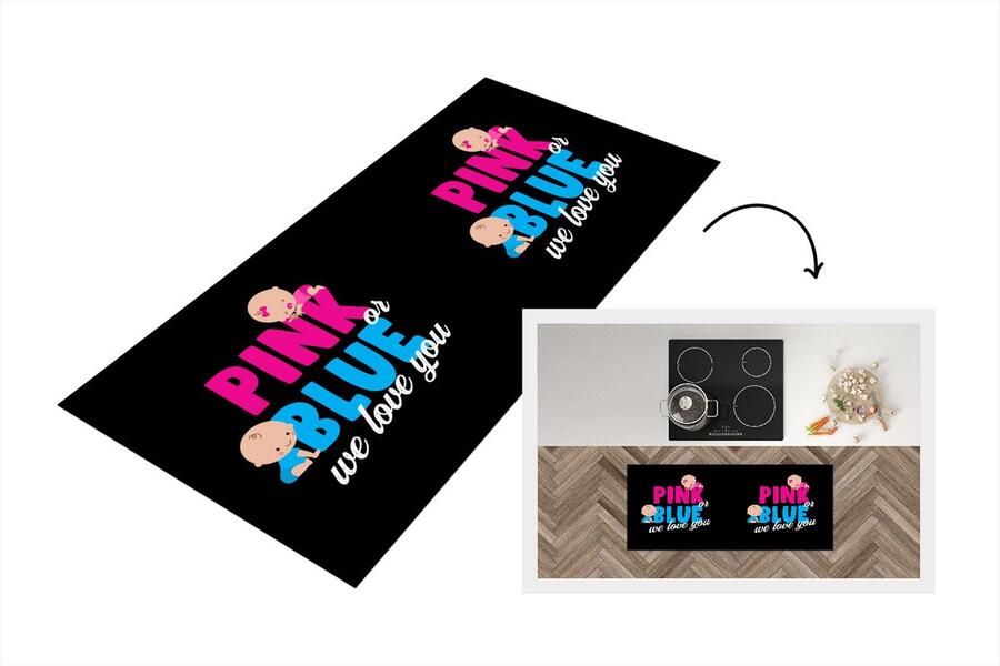 KitchenYeah Keukenloper Loper keuken Baby Ouders Babyshower Roze of Blauw Wat zal het worden 120x50 cm Keukenloper vinyl