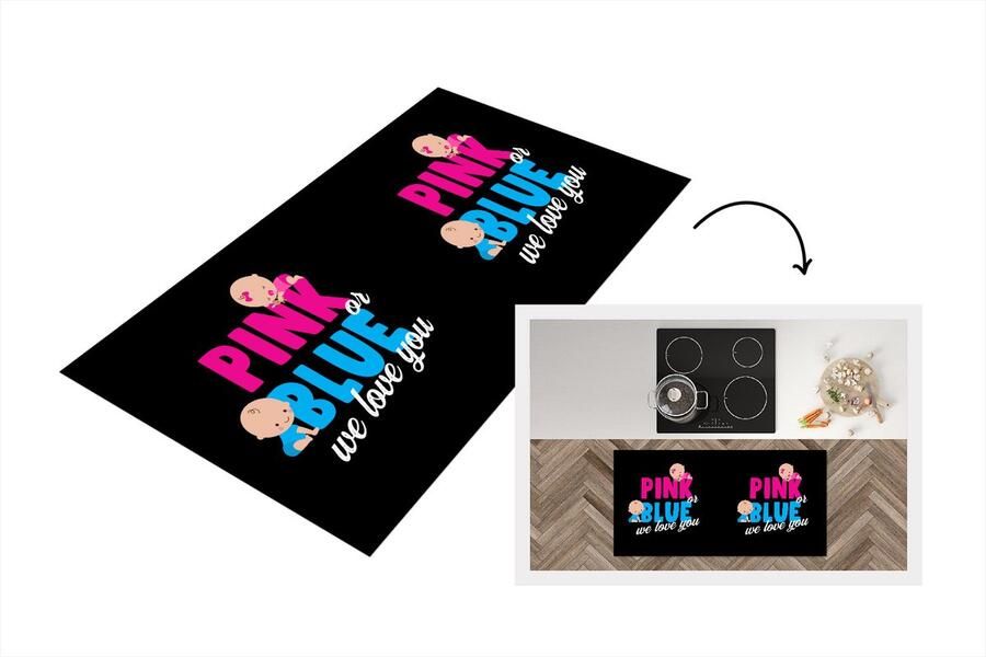 KitchenYeah Keukenloper Loper keuken Baby Ouders Babyshower Roze of Blauw Wat zal het worden 120x60 cm Keukenloper vinyl