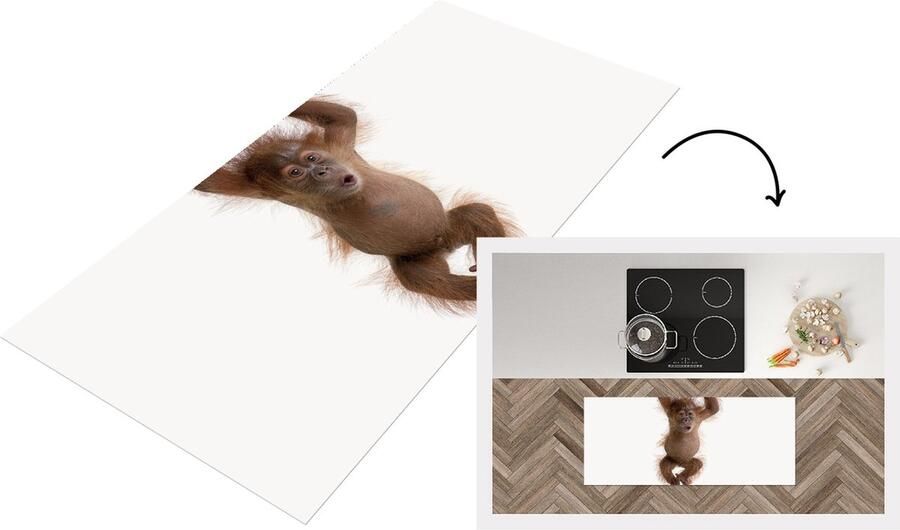 KitchenYeah Keukenloper Loper keuken Babykamer Hangend baby Aapje Baby kinderkamer Orang Oetan Stoere jongens 120x50 cm Keukenloper vinyl