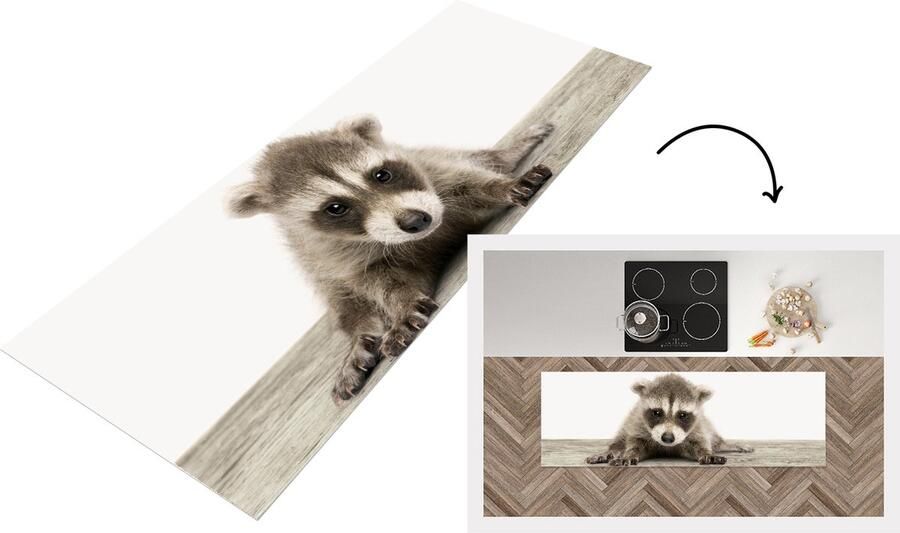 KitchenYeah Keukenloper Loper keuken Babykamer Wasbeer jong Baby wasbeertje Kinderkamer 150x50 cm Keukenloper vinyl