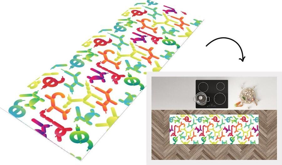 KitchenYeah Keukenloper Loper keuken Ballon Patronen Dieren 180x60 cm Keukenloper vinyl