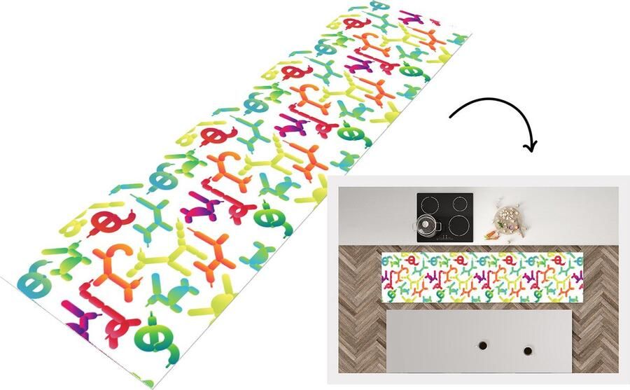 KitchenYeah Keukenloper Loper keuken Ballon Patronen Dieren 240x60 cm Keukenloper vinyl