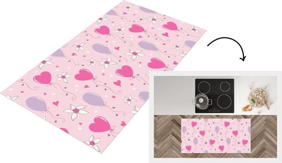 KitchenYeah Keukenloper Loper keuken Ballon Patronen Roze 120x60 cm Keukenloper vinyl