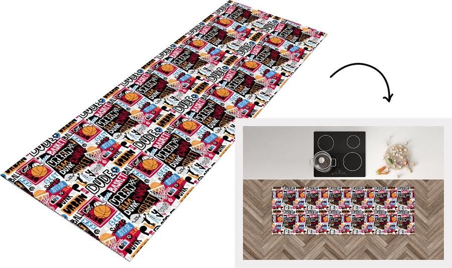 KitchenYeah Keukenloper Loper keuken Basketbal Quotes Patroon Alfabet 180x60 cm Keukenloper vinyl