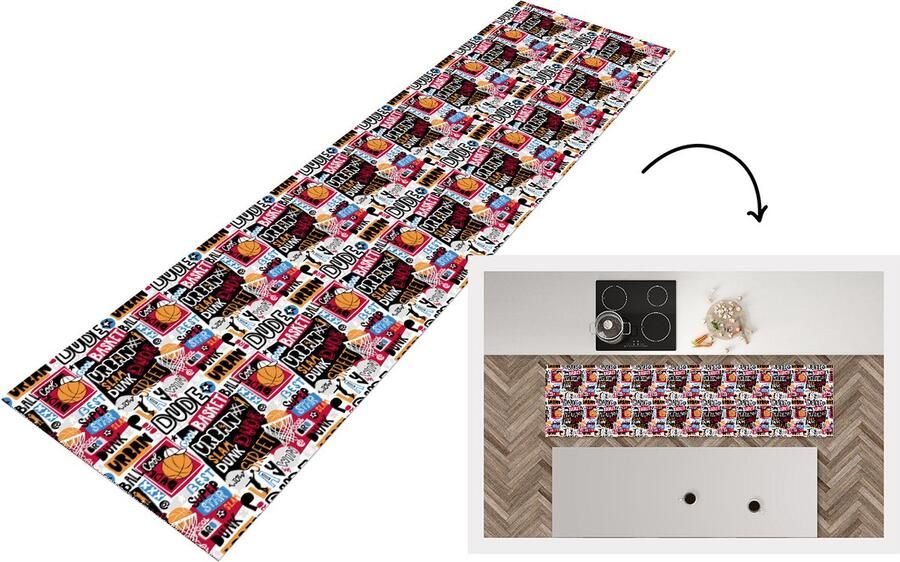 KitchenYeah Keukenloper Loper keuken Basketbal Quotes Patroon Alfabet 200x50 cm Keukenloper vinyl