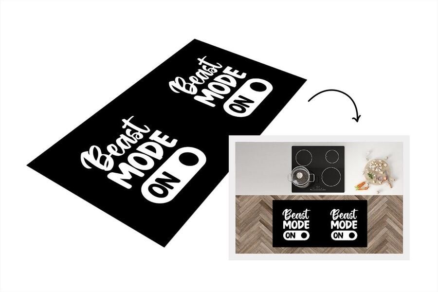 KitchenYeah Keukenloper Loper keuken Beast mode on Quotes Spreuken 120x60 cm Keukenloper vinyl