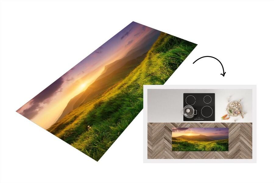 KitchenYeah Keukenloper Loper keuken Bergen Zon Natuur 120x50 cm Keukenloper vinyl