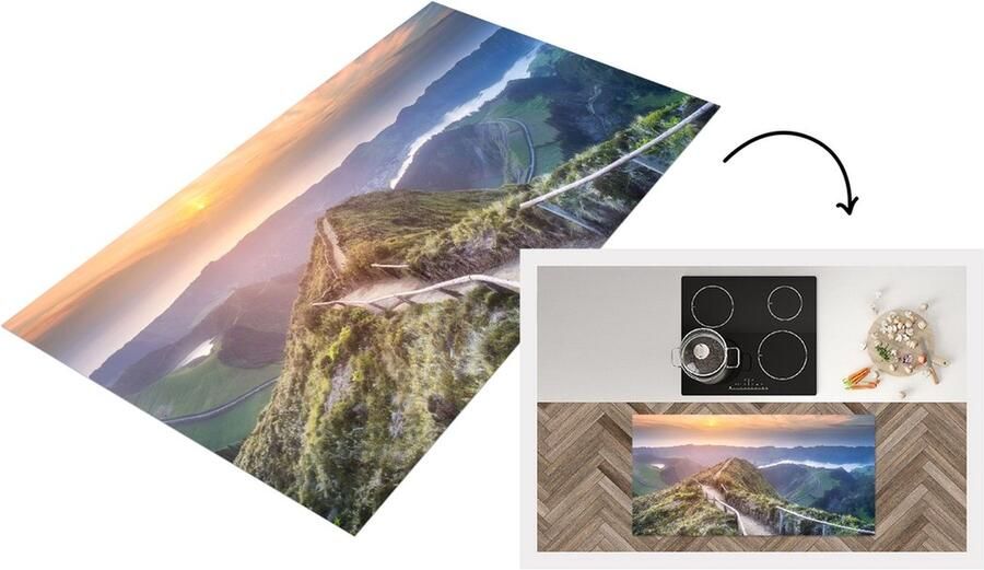 KitchenYeah Keukenloper Loper keuken Bergen Zon Natuur 120x60 cm Keukenloper vinyl