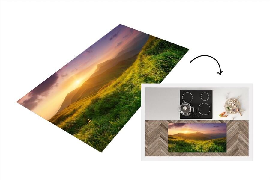 KitchenYeah Keukenloper Loper keuken Bergen Zon Natuur 120x60 cm Keukenloper vinyl