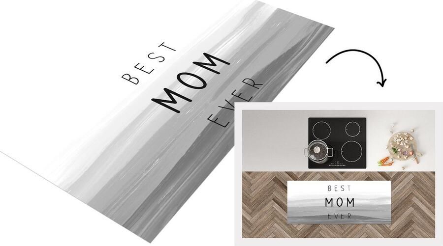 KitchenYeah Keukenloper Loper keuken Best mom ever Moederdag Mama Mam Cadeau Moederdag zwart wit 120x50 cm Keukenloper vinyl