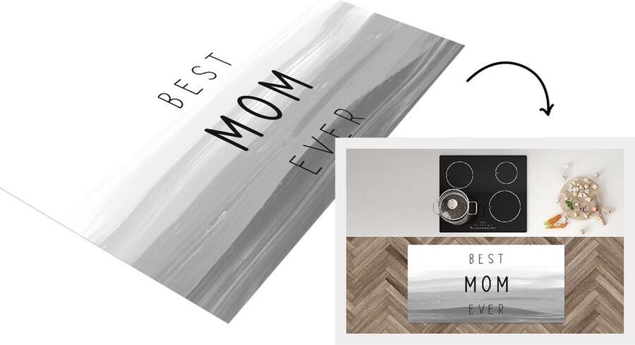 KitchenYeah Keukenloper Loper keuken Best mom ever Moederdag Mama Mam Cadeau Moederdag zwart wit 120x60 cm Keukenloper vinyl