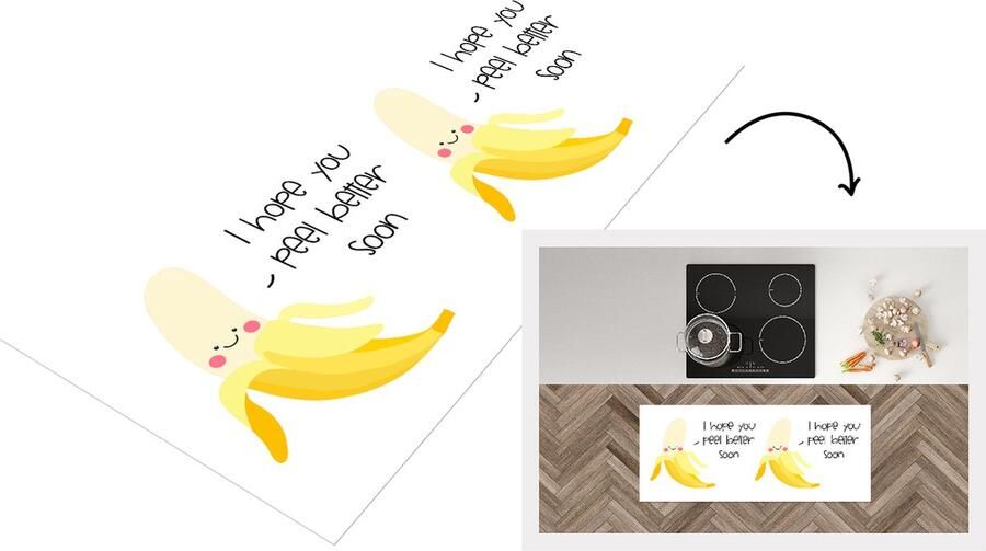 KitchenYeah Keukenloper Loper keuken Beterschap Quote Banaan 120x50 cm Keukenloper vinyl