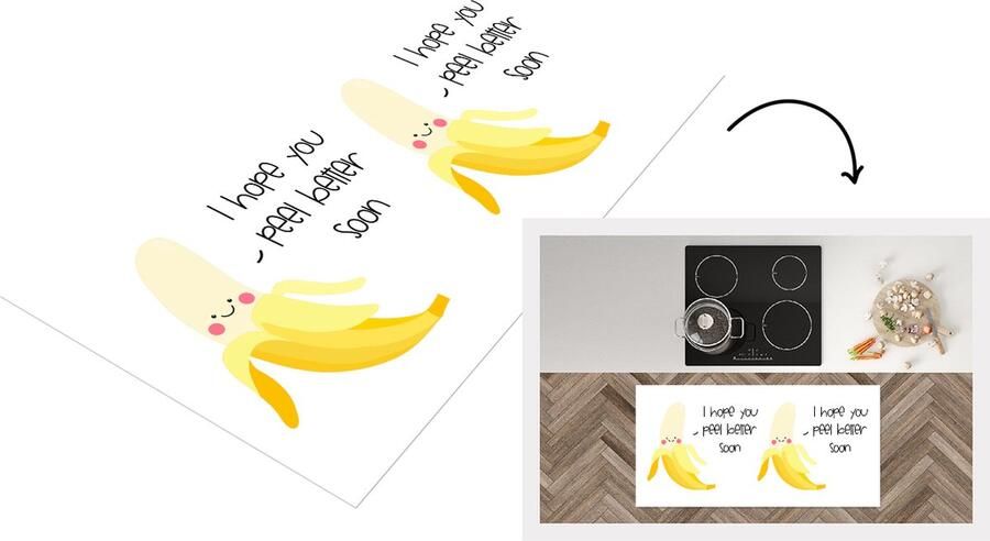 KitchenYeah Keukenloper Loper keuken Beterschap Quote Banaan 120x60 cm Keukenloper vinyl
