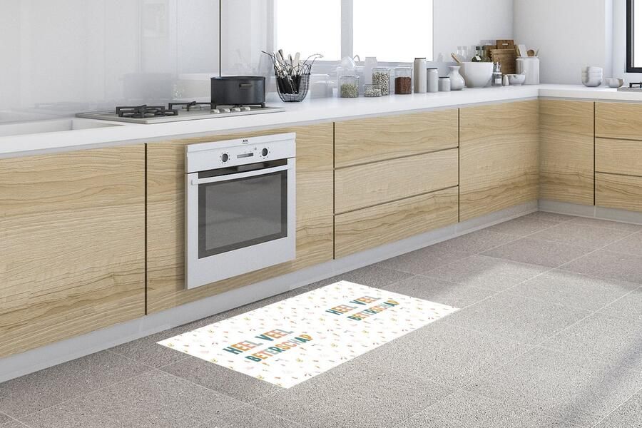 KitchenYeah Keukenloper Loper keuken Beterschap Quotes Oranje Bloemen 120x60 cm Keukenloper vinyl