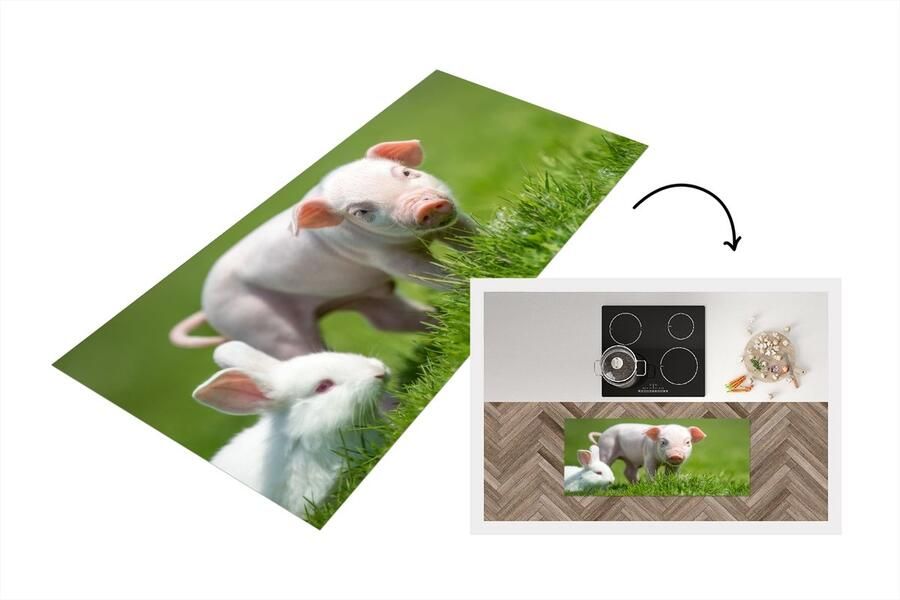 KitchenYeah Keukenloper Loper keuken Biggetje Konijn Dieren 120x50 cm Keukenloper vinyl