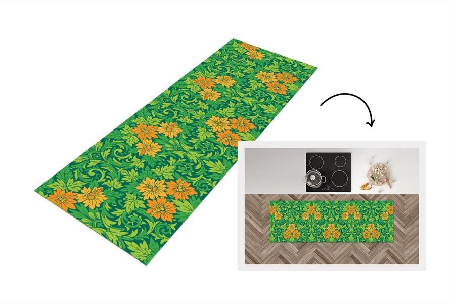 KitchenYeah Keukenloper Loper keuken Bladeren Bloemen Boho Hippie Patronen 180x60 cm Keukenloper vinyl