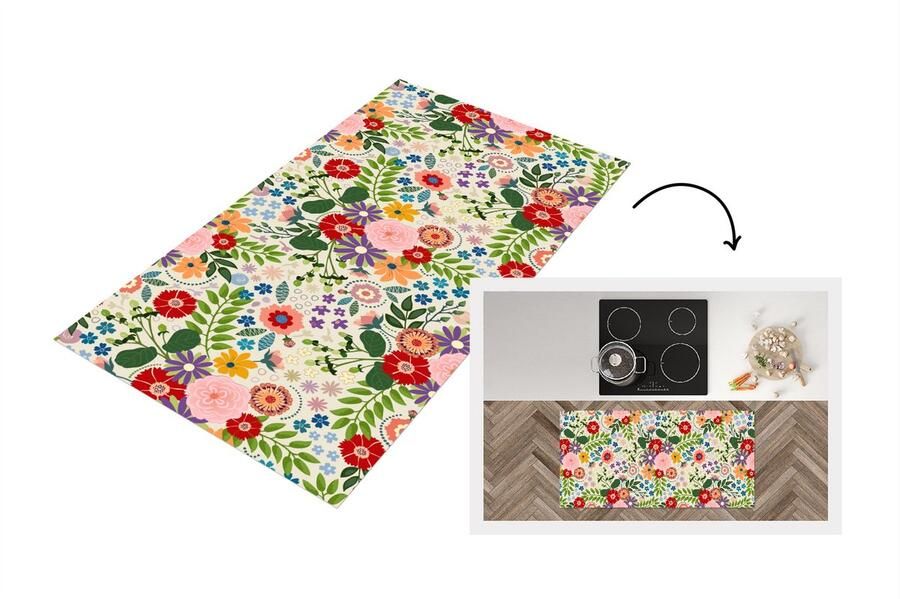 KitchenYeah Keukenloper Loper keuken Bladeren Bloemen Design 120x60 cm Keukenloper vinyl