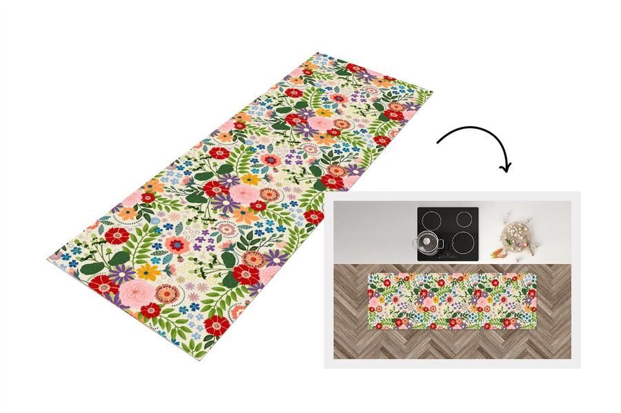 KitchenYeah Keukenloper Loper keuken Bladeren Bloemen Design 180x60 cm Keukenloper vinyl