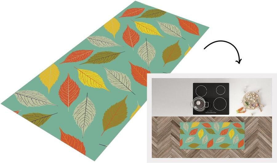 KitchenYeah Keukenloper Loper keuken Bladeren Herfst Vintage Pastel Patroon 120x50 cm Keukenloper vinyl