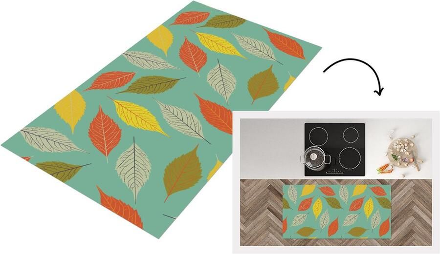 KitchenYeah Keukenloper Loper keuken Bladeren Herfst Vintage Pastel Patroon 120x60 cm Keukenloper vinyl