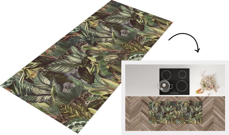 KitchenYeah Keukenloper Loper keuken Bladeren Jungle Vintage Patronen 120x50 cm Keukenloper vinyl