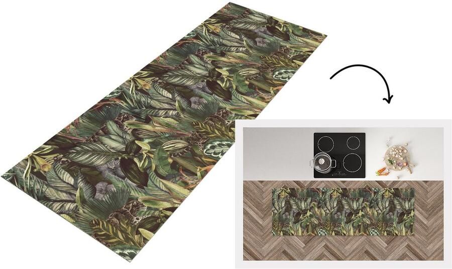 KitchenYeah Keukenloper Loper keuken Bladeren Jungle Vintage Patronen 150x50 cm Keukenloper vinyl