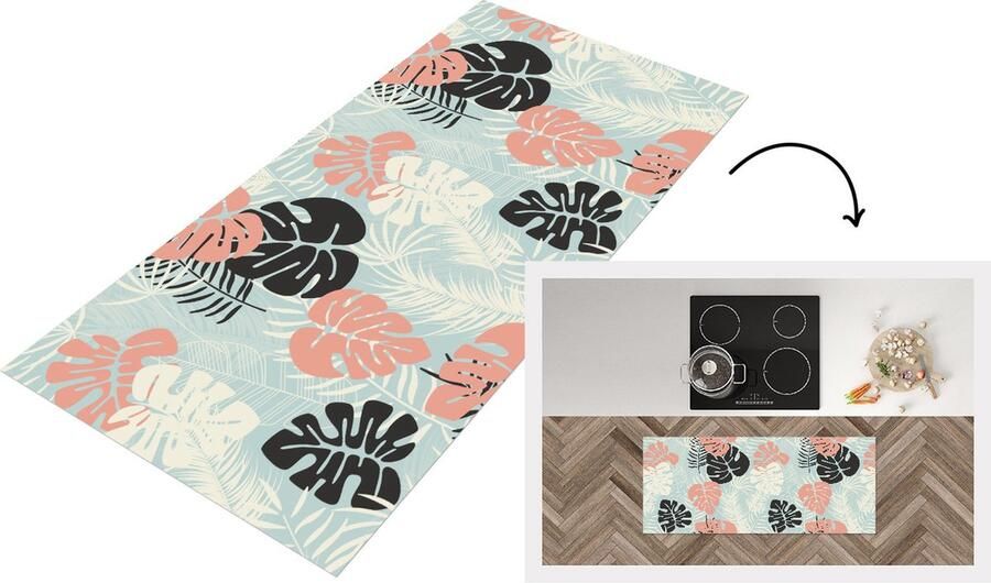 KitchenYeah Keukenloper Loper keuken Bladeren Monstera Pastel Hawaii Patronen 120x50 cm Keukenloper vinyl