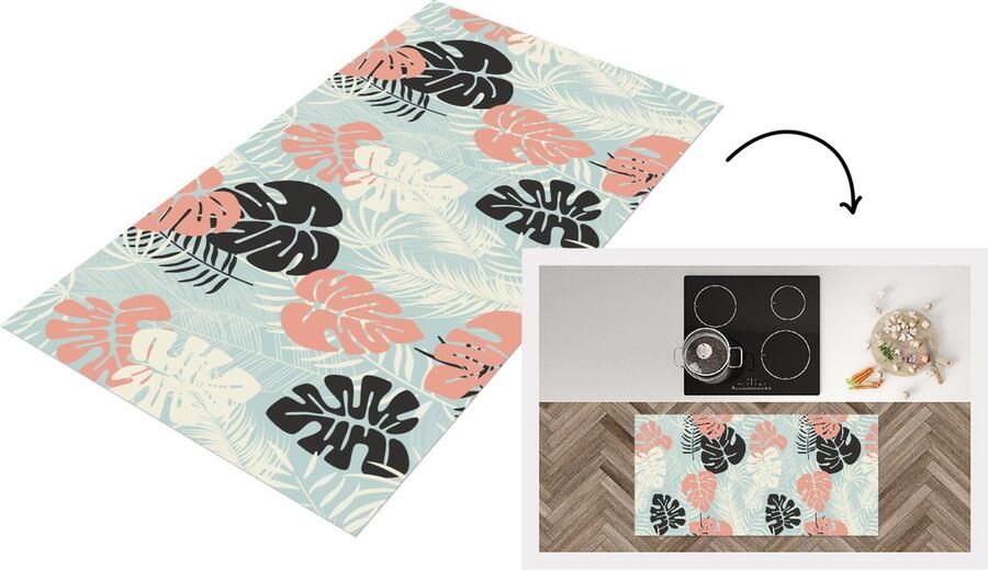 KitchenYeah Keukenloper Loper keuken Bladeren Monstera Pastel Hawaii Patronen 120x60 cm Keukenloper vinyl