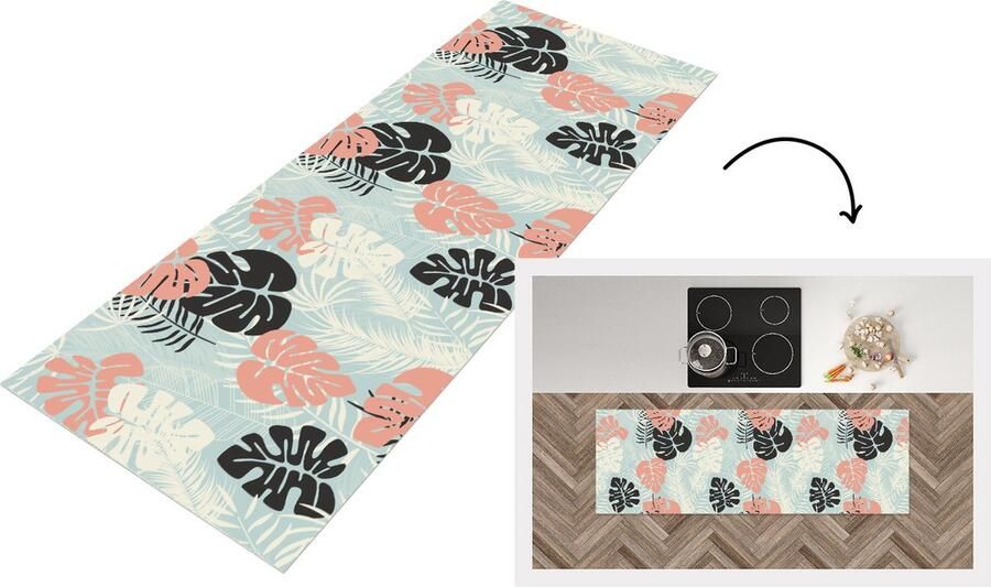 KitchenYeah Keukenloper Loper keuken Bladeren Monstera Pastel Hawaii Patronen 180x60 cm Keukenloper vinyl