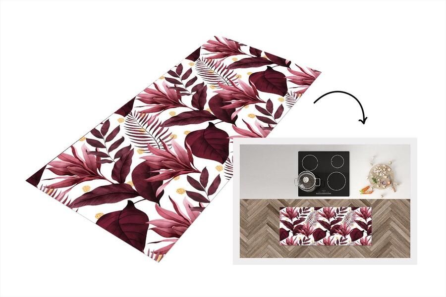 KitchenYeah Keukenloper Loper keuken Bladeren Paars Goud 120x50 cm Keukenloper vinyl