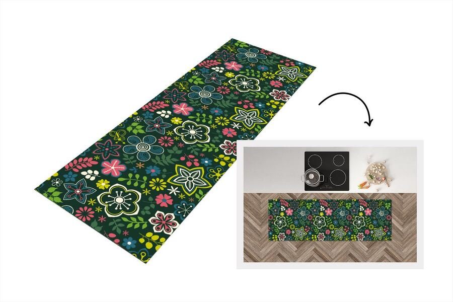 KitchenYeah Keukenloper Loper keuken Bladeren Patronen Bloemen 150x50 cm Keukenloper vinyl