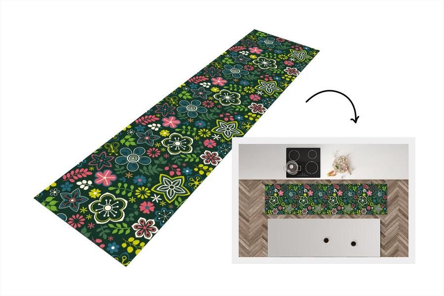 KitchenYeah Keukenloper Loper keuken Bladeren Patronen Bloemen 240x60 cm Keukenloper vinyl