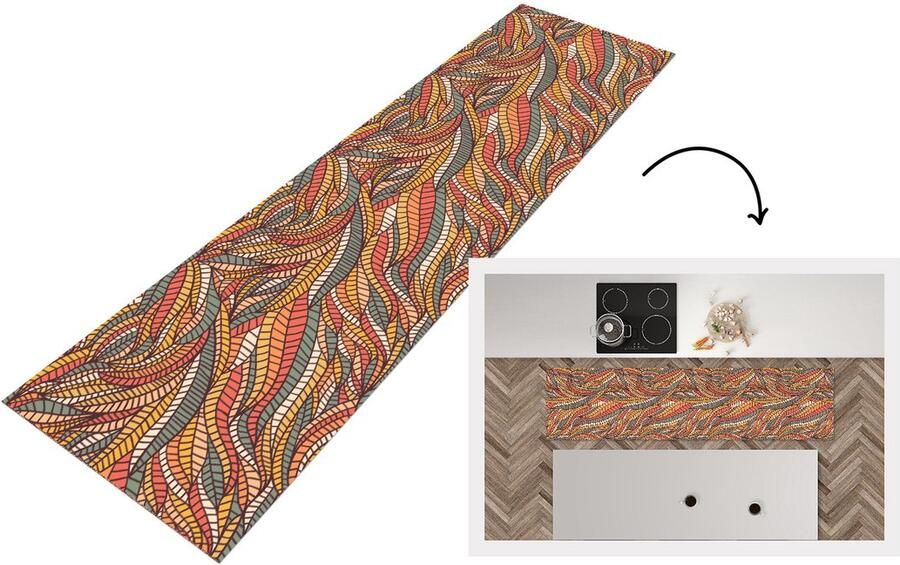 KitchenYeah Keukenloper Loper keuken Bladeren Patronen Mozaïek 240x60 cm Keukenloper vinyl