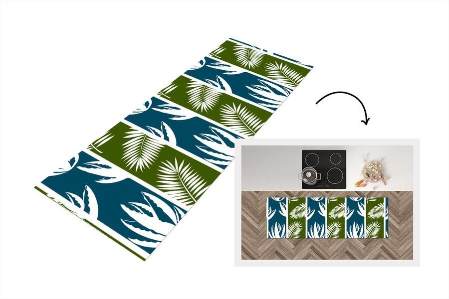 KitchenYeah Keukenloper Loper keuken Bladeren Tropisch Design Hawaii 180x60 cm Keukenloper vinyl