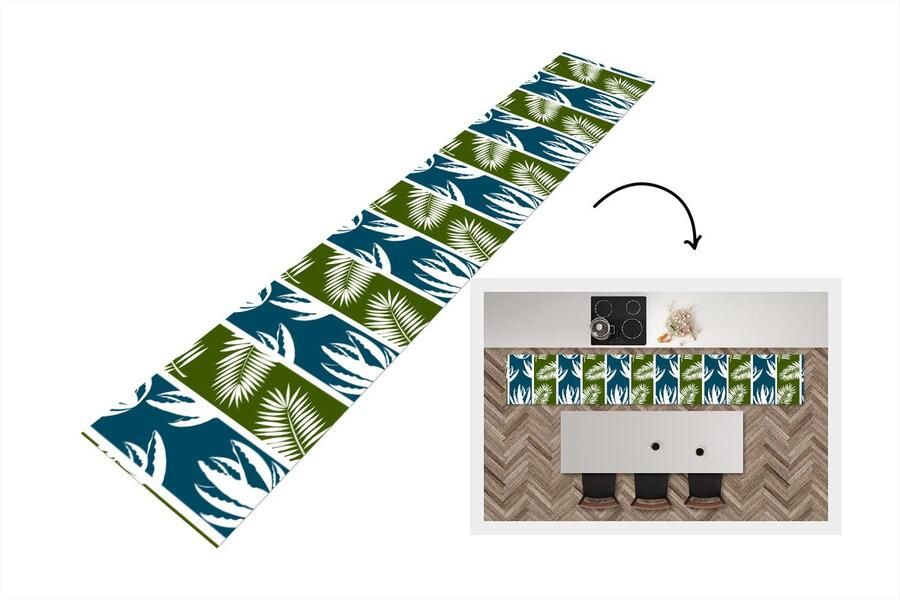 KitchenYeah Keukenloper Keukenmat Bladeren Tropisch Design Hawaii 360x60 cm Keuken vloerkleed