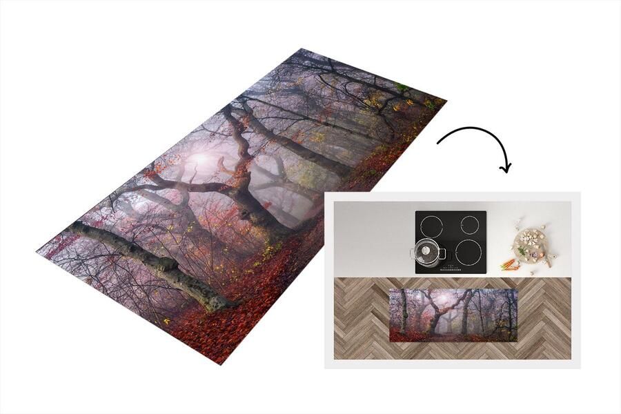 KitchenYeah Keukenloper Loper keuken Bladeren Zon Bos Bospad Natuur 120x50 cm Keukenloper vinyl