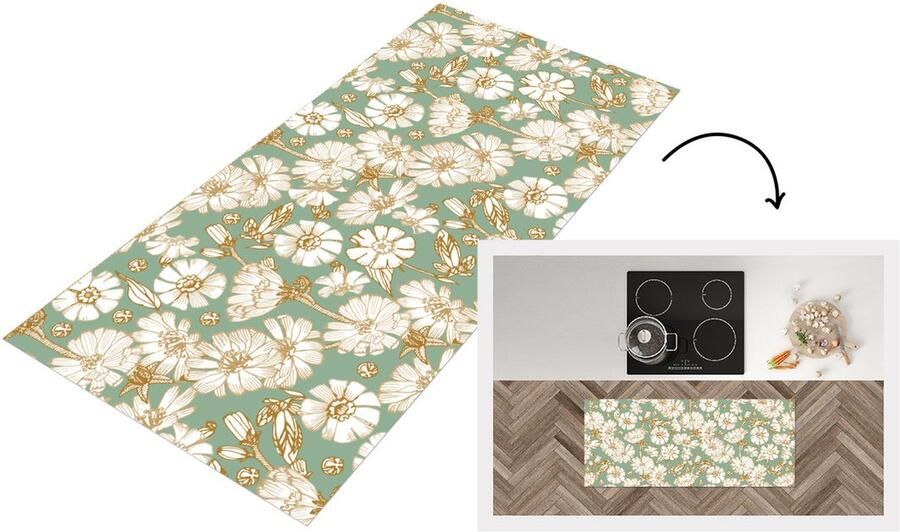 KitchenYeah Keukenloper Loper keuken Bloem Art nouveau Design 120x50 cm Keukenloper vinyl