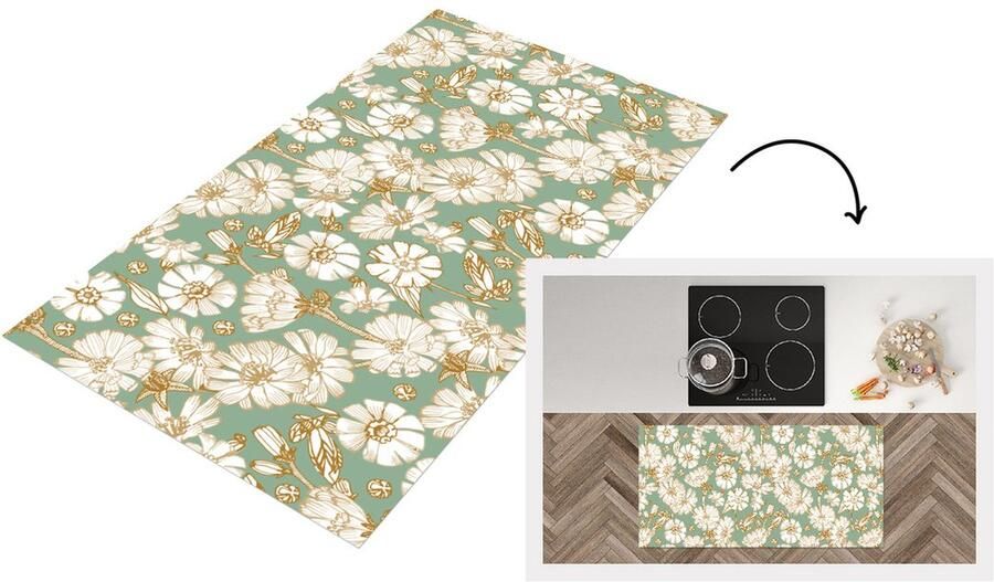KitchenYeah Keukenloper Loper keuken Bloem Art nouveau Design 120x60 cm Keukenloper vinyl