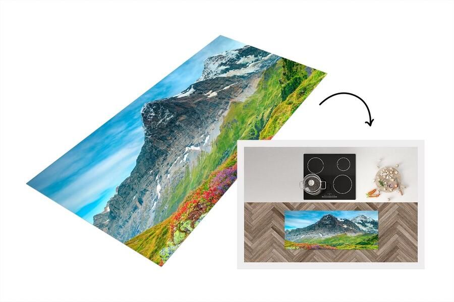 KitchenYeah Keukenloper Loper keuken Bloemen Berg Sneeuw Landschap 120x50 cm Keukenloper vinyl