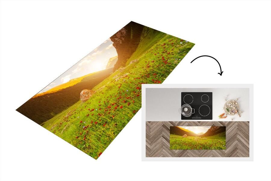 KitchenYeah Keukenloper Loper keuken Bloemen Berg Zon 120x50 cm Keukenloper vinyl