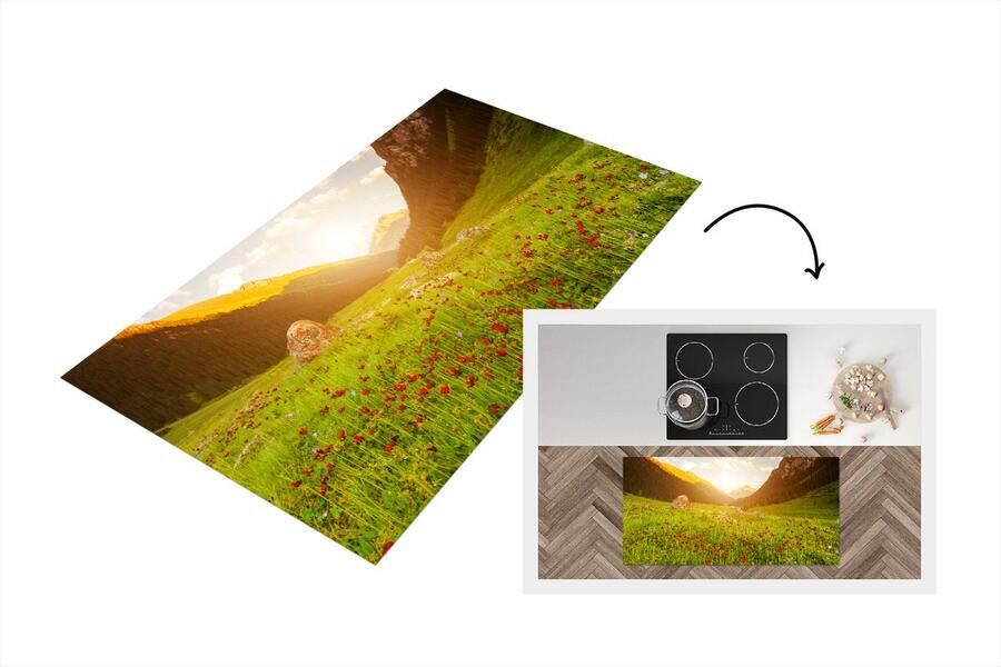 KitchenYeah Keukenloper Loper keuken Bloemen Berg Zon 120x60 cm Keukenloper vinyl