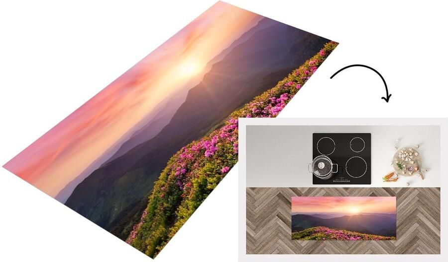 KitchenYeah Keukenloper Loper keuken Bloemen Berg Zonsondergang Landschap 120x50 cm Keukenloper vinyl