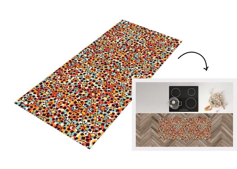 KitchenYeah Keukenloper Loper keuken Bloemen Bohemian Cirkel Patroon 120x50 cm Keukenloper vinyl